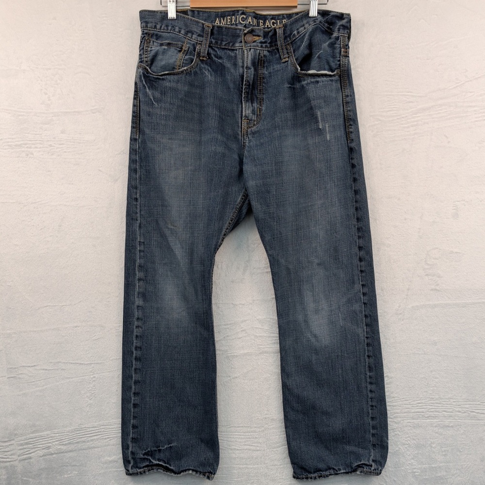 American Eagle Jeans Men's 36x32 Blue Relaxed Straight Leg Workwear Denim Dark
